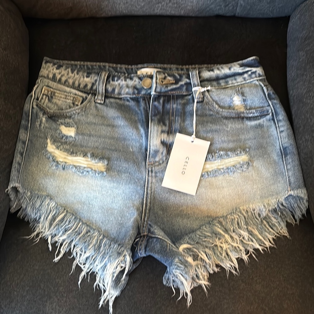 ❤️Cello Blue Jean Shorts High-Waisted Distressed